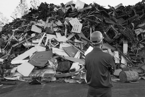 Urban construction site in St Pancras with builders waste